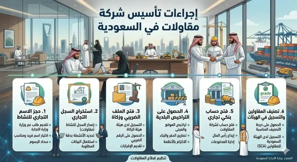 اجراءات انشاء شركة مقاولات في السعودية
