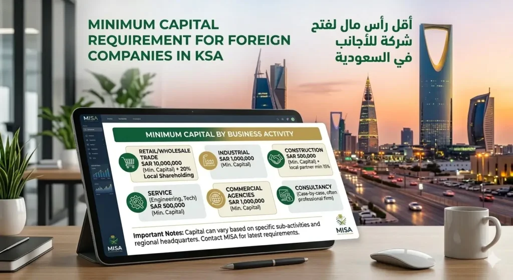 أقل رأس مال لفتح شركة في السعودية للأجانب